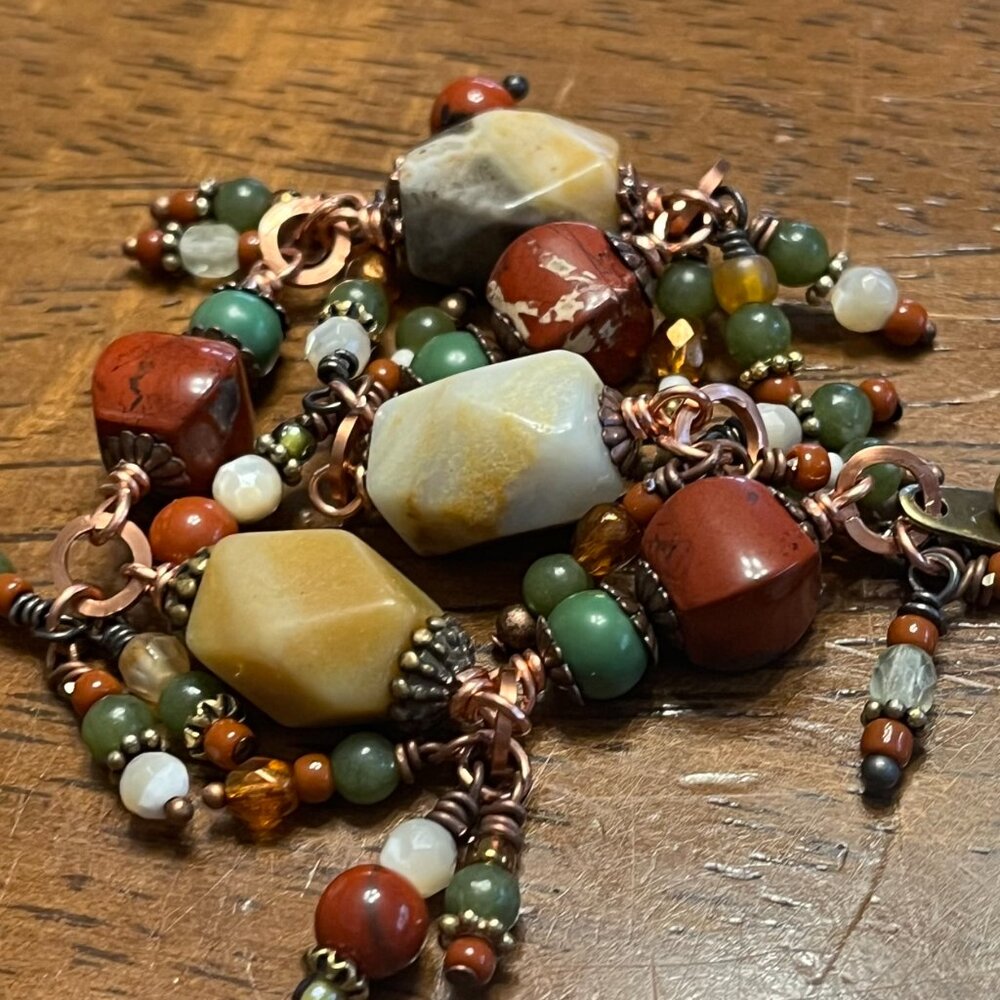 Boho Gemstone Bracelet, Jasper, Agate, Turquoise Jewelry, Handcrafted Wire Wrap - Picture 9 of 9
